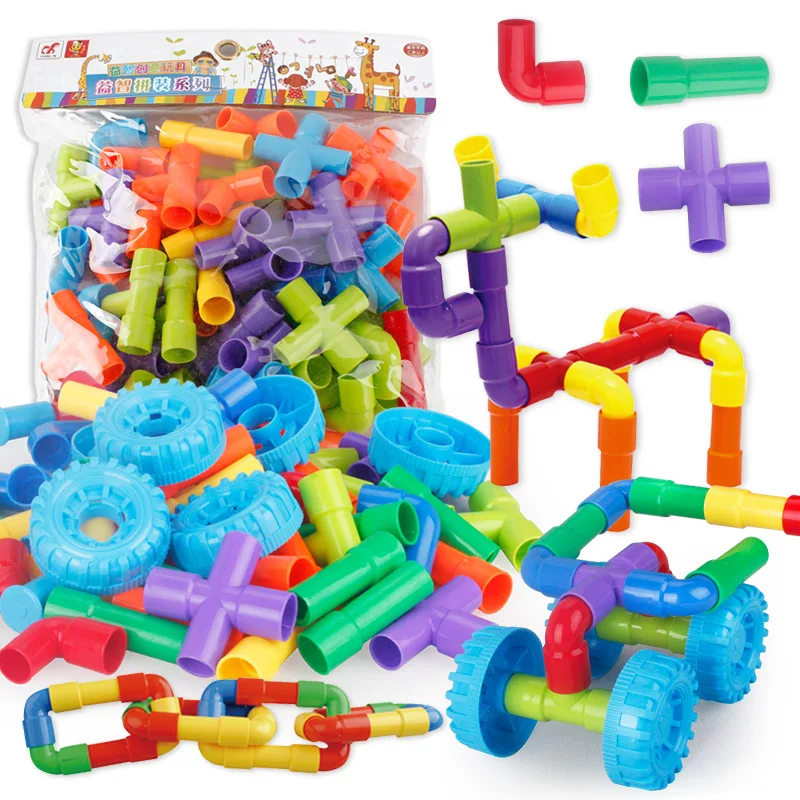 

38Pcs Puzzle Wheel Children Educational Plastic Tube Water-pipe Pipeline Building Construction Toys Assembling Interlocking Set