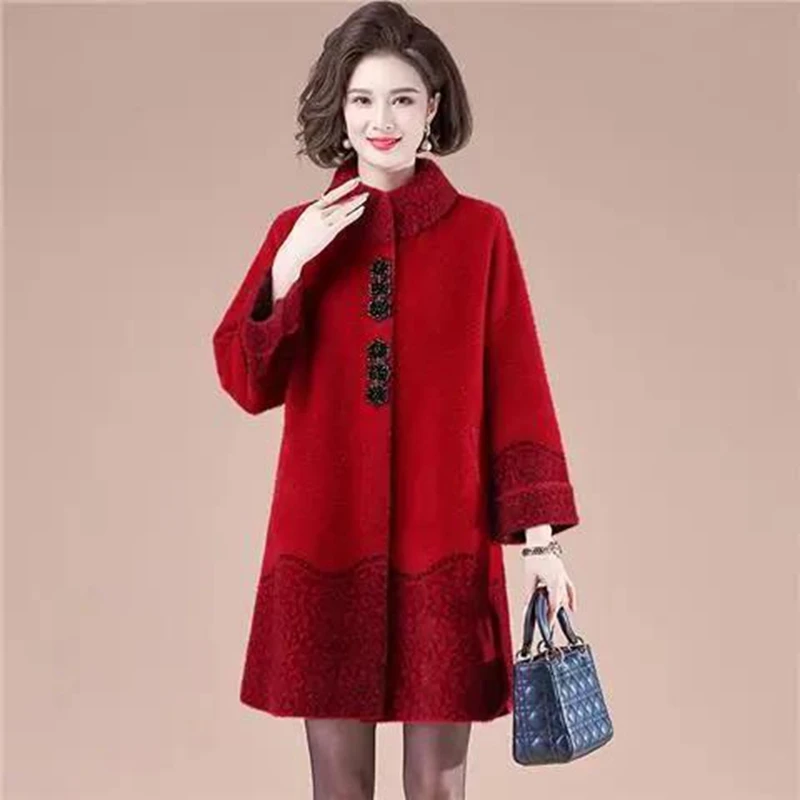 2022 Autumn Winter Women's Imitation Mink Cashmere Coat Wear Thick Medium and Long Knitted Sweaters new middle-aged jacket Coat