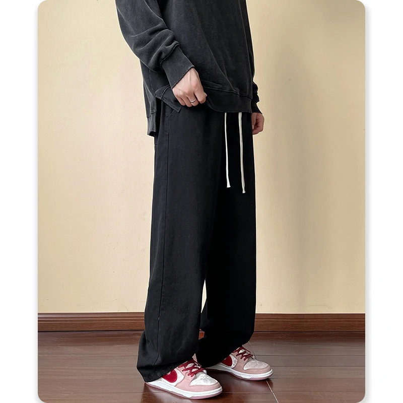 Mens Jeans  American High Street Wide-leg Fashion Brand Elastic Waist Drop Loose Straight Pants for Men