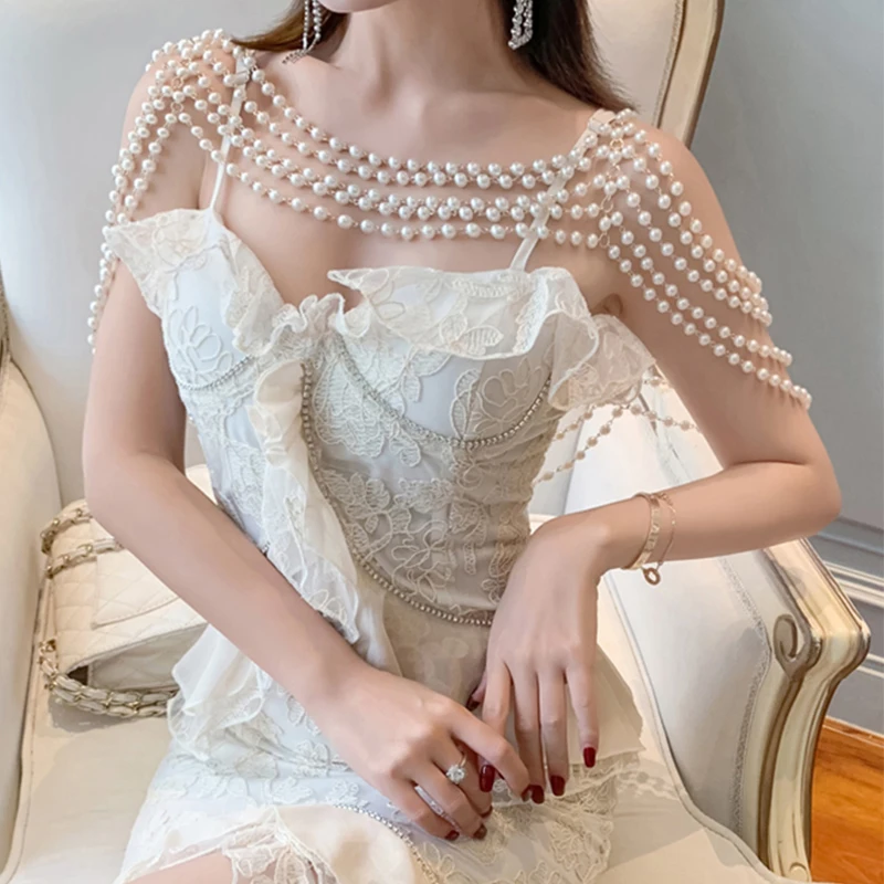 

Luxury Elegant Lace Trumpet Dress Ladies 2022 Summer Spaghetti Strapped Vestido Women Clothing Vintage Design Party Dresses XL