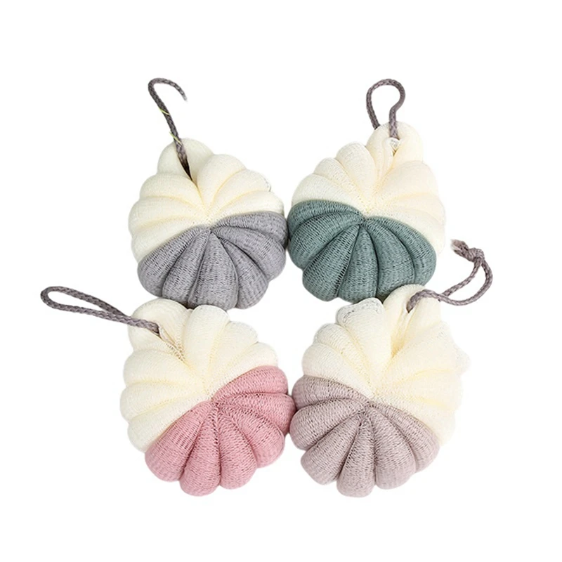 

4Pcs Simple Two-Color Stitching Bath Flower Bath Ball Scrubbing Artifact Hanging Soft Skin-Friendly Foaming Bath Ball