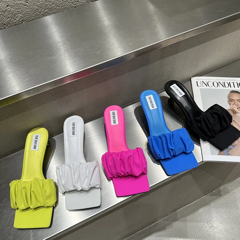 

Женские шлепанцы с открытым носком, вечерние туфли-лодочки на тонком среднем каблуке, шлепанцы, мюли, Новое поступление 2022, вечерние туфли-л...