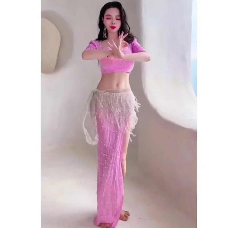 Костюмы для танца живота взрослых 2024 короткое танцевальное платье с бисером