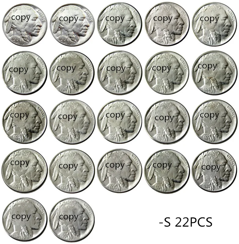 

US A set of(1913-1938)S 22pcs с гравировкой в виде американского бизона из никеля Five центы копия декоративная монета