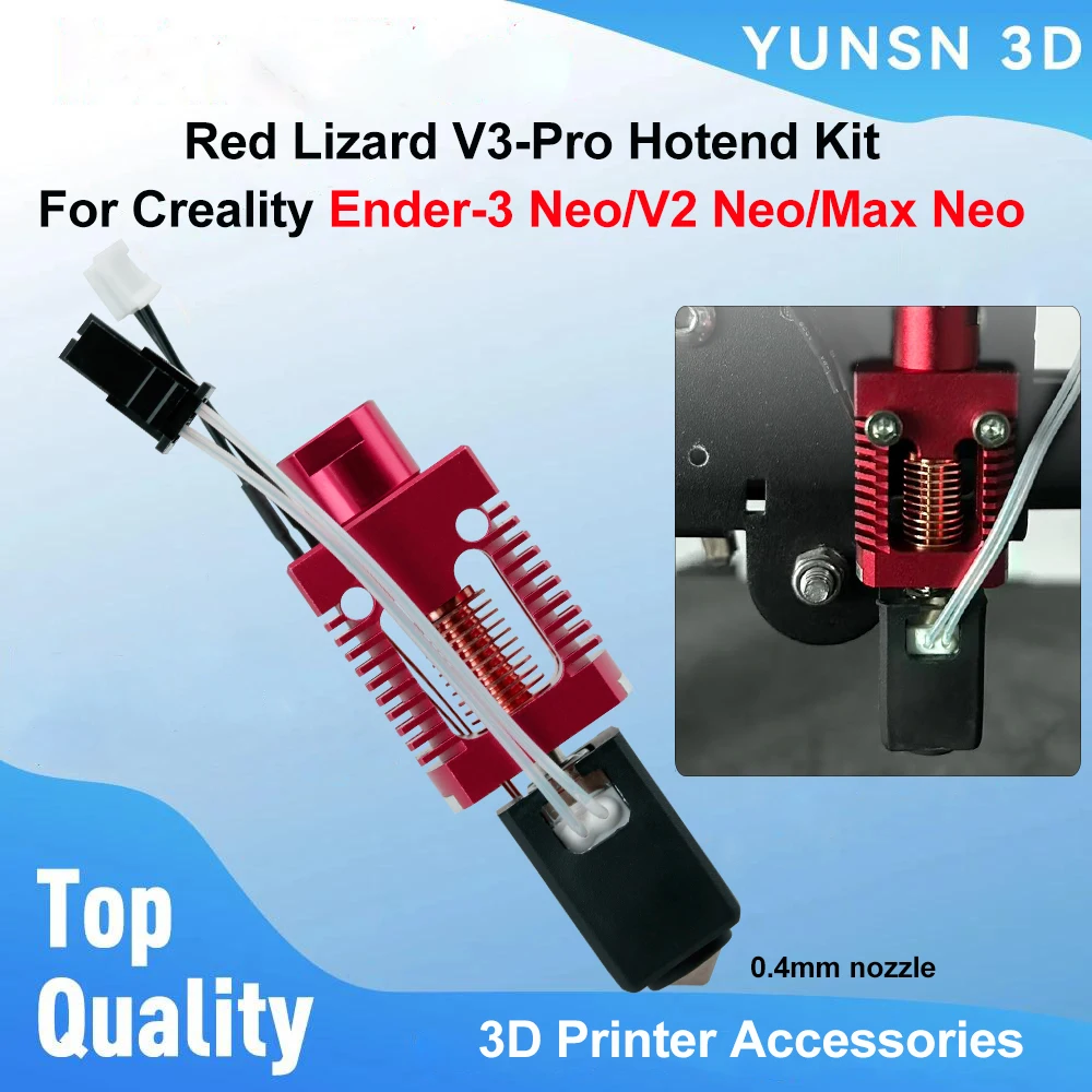 Фото Комплект хотэнда для Creality Ender 3 Neo/V2 Neo/Max Neo, модернизированный комплект хотэнда Red Lizard V3-Pro, с медным соплом 0,4 мм для 3D-принтера №1