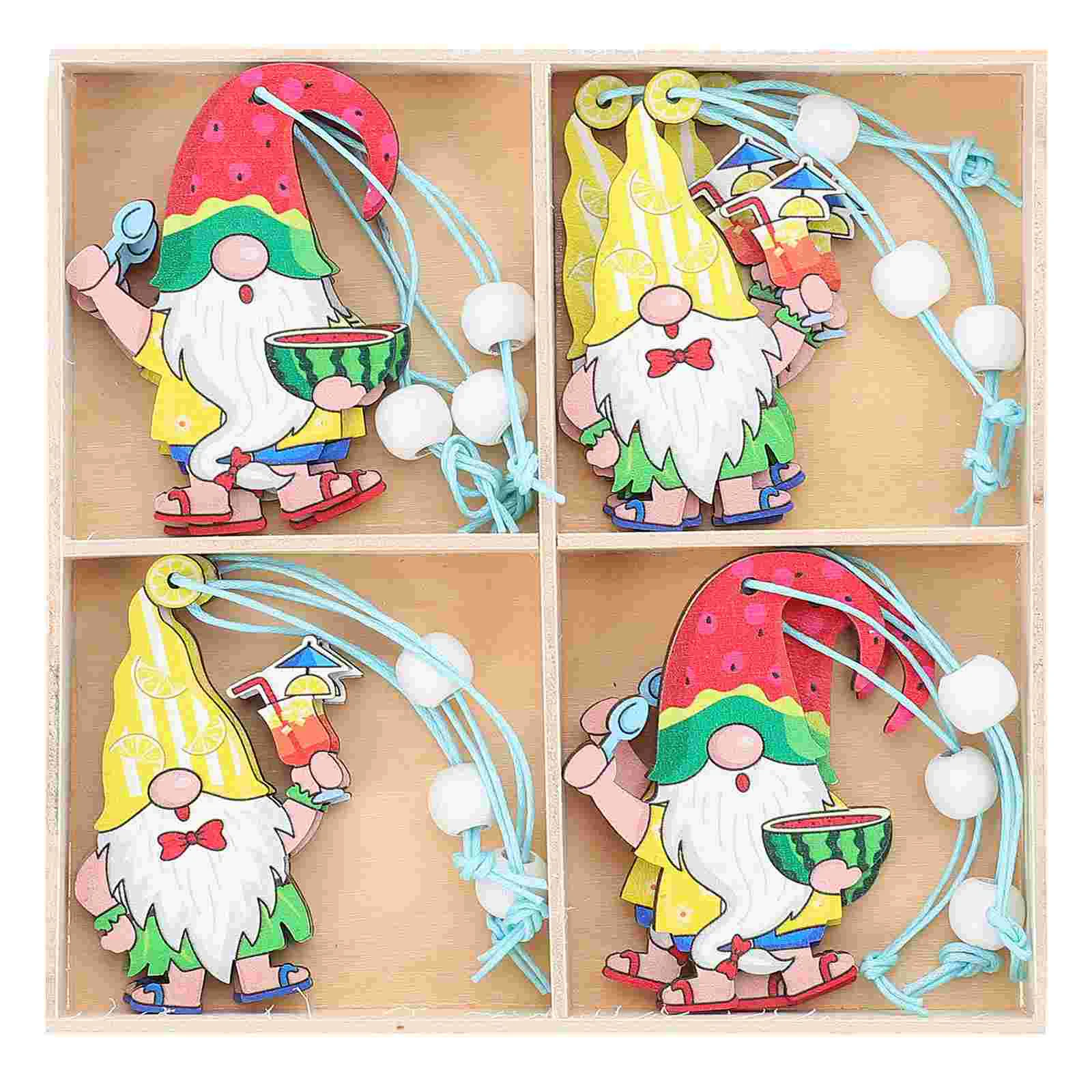 

12Pcs Hawaii Hanging Gnome Decorations Summer Wooden Gnome Hanging Ornaments