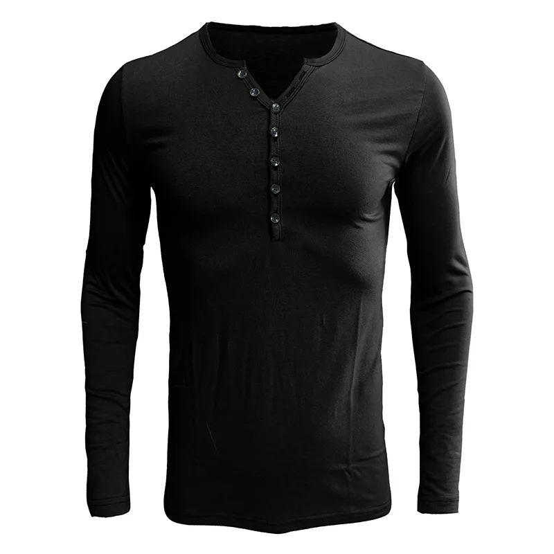 2022 autumn and winter 80% cotton US size casual men's long-sleeved t-shirt slim V-neck solid color men's bottoming shirt top