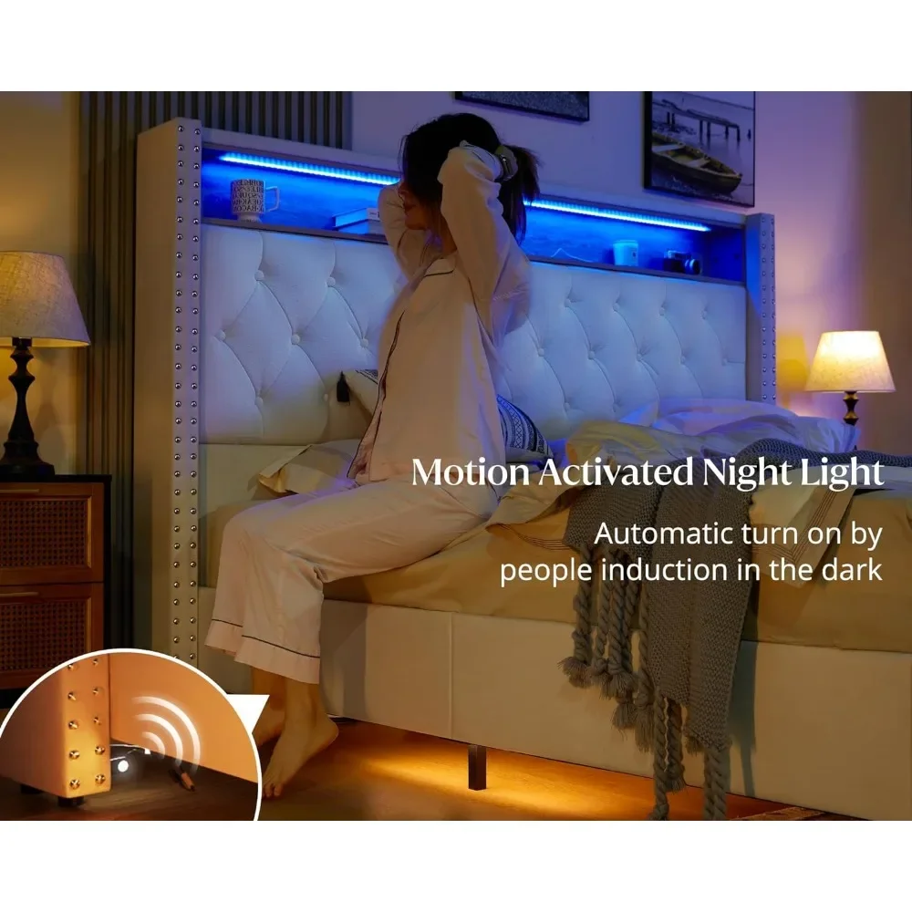 Оправа для кровати королевского размера с зарядной станцией оправа обивкой и