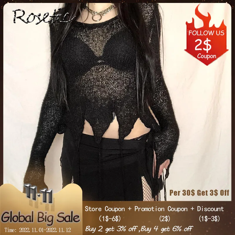 

Женский облегающий пуловер с круглым вырезом Rosetic, темно-серый пуловер с длинными рукавами и круглым вырезом в готическом стиле, сексуальны...