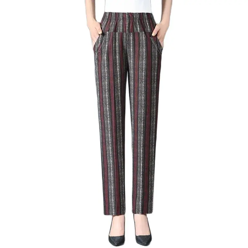 

Women's High-Waisted Straight-Leg Pant Summer Thin Middle-Aged And Elderly Baggy Long Pants Woman Stretch Casual Trousers 2023