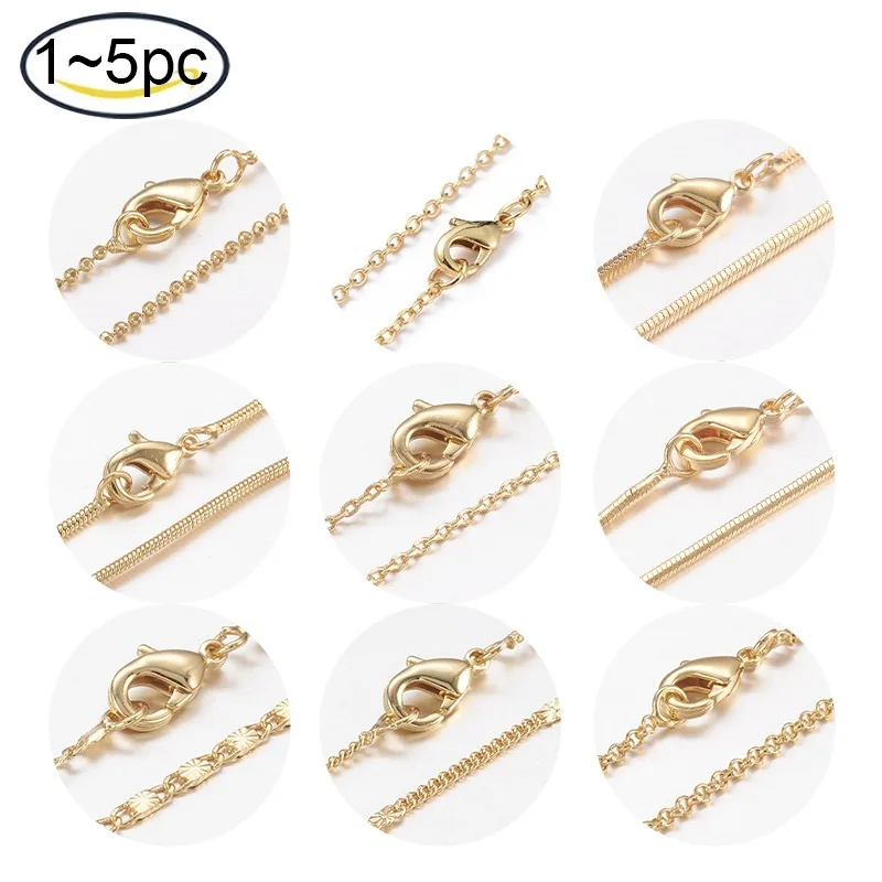 

1-5pcs Brass Chain Necklaces Making with Lobster Claw Clasps Real 18K Gold Plated 17.7 inch(45cm) 2mm