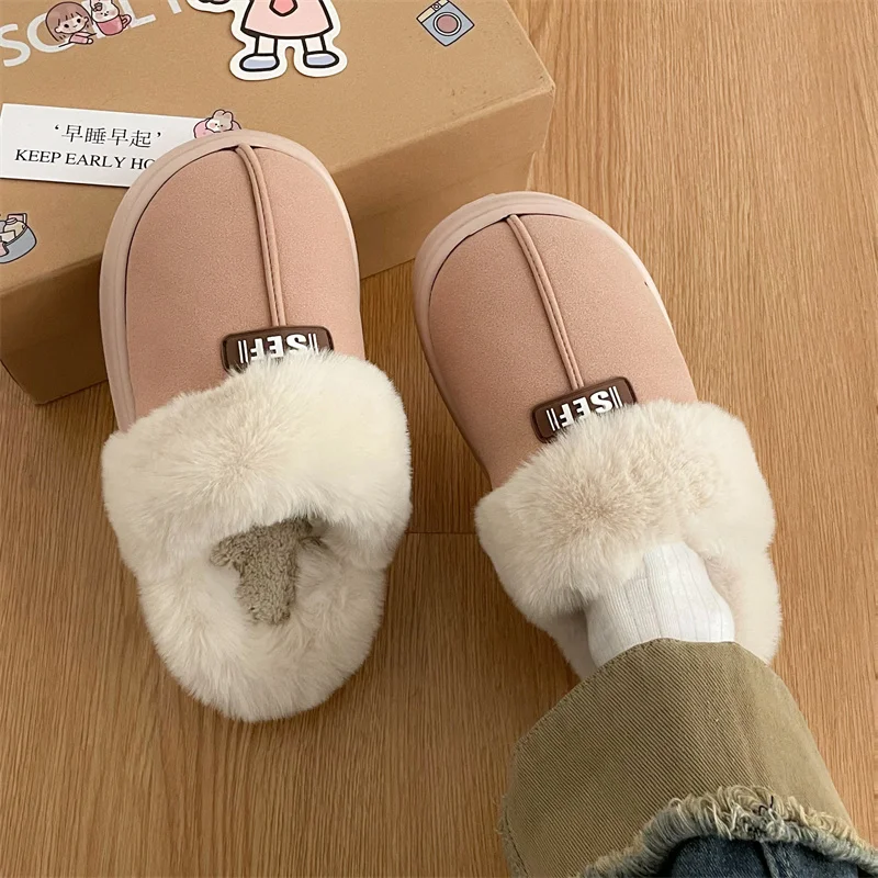 

Шлепанцы женские зимние на плоской подошве, с плюшевой подкладкой