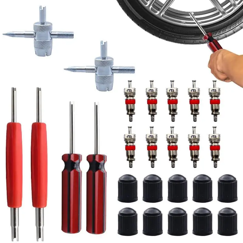 

Valves Stem Removal Tool Kit 26-Piece Effective Tire Valves Core Tool Set Flexible Tire Repair Schrader Valves Tool