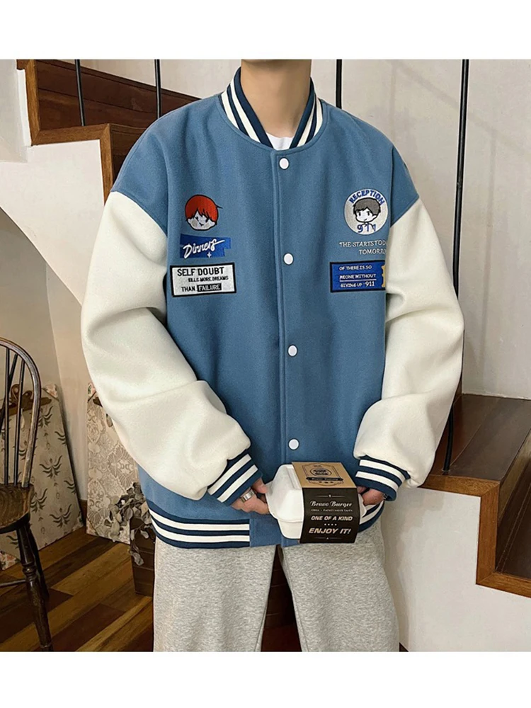 

SALSPOR Baseball Coat Men's Loose Sasual Coat High Street Stand Collar Korean Version Versatile Coat Cartoon Printing Coat