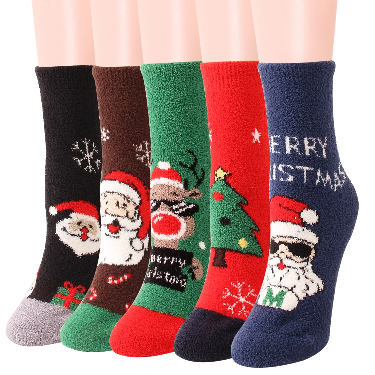 

Утолщенные зимние теплые рождественские жаккардовые носки 5 пар из кораллового бархата с оленем для сна длинные носки для мужчин