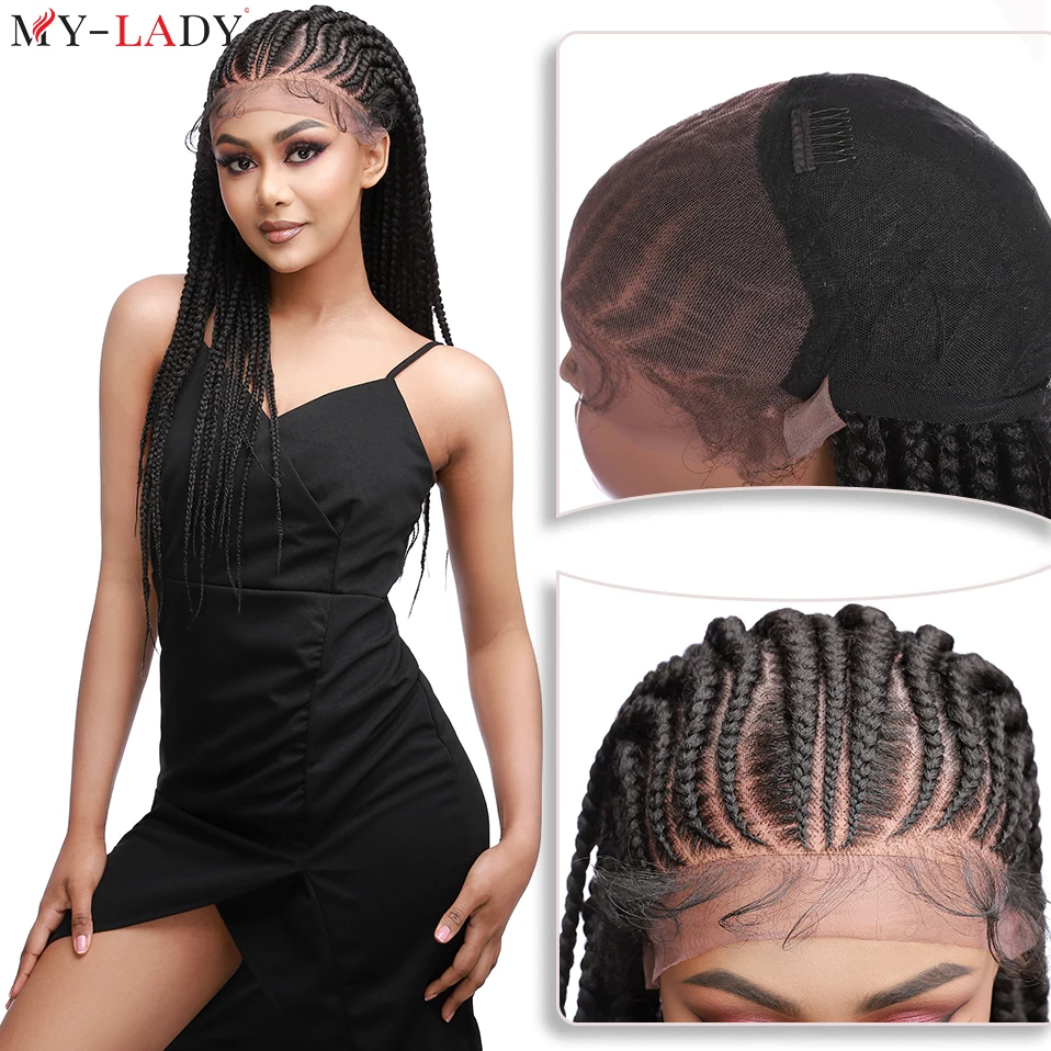 My-Lady Synthetic Braided Wigs Lace Front Wigs 27'' Box Braids Wig Black Women Cornrow Braids Frontal Lace Wig African Braid Wig