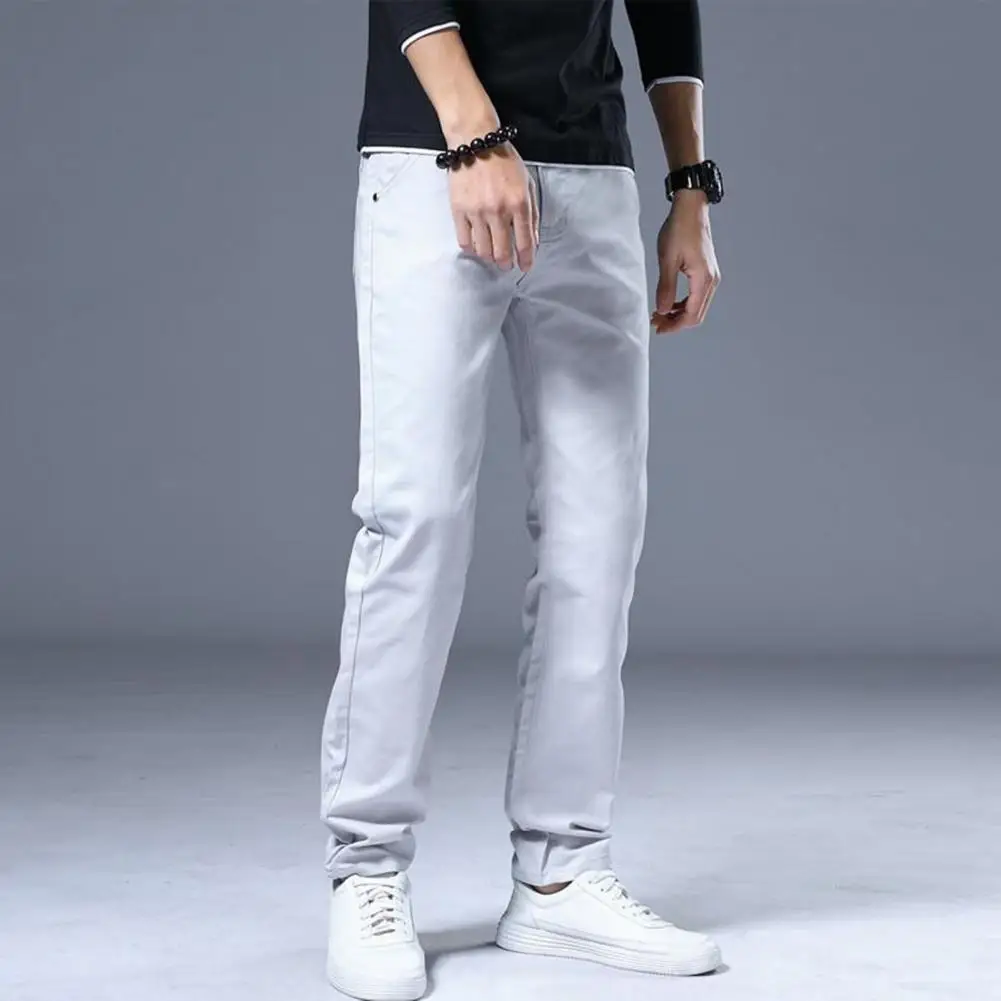 

Men Pants Loose Casual Simple Mid Waist Straight Match Top Firm Stitching Pockets Men Trousers Men Clothes
