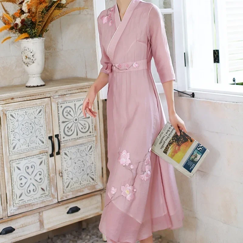 Традиционное китайское платье Ципао Cheongsam элегантная женская одежда 2024