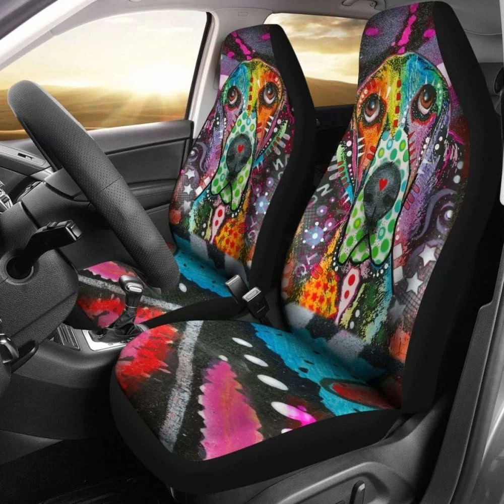 

Basset Hound Design Car Seat Covers Colorful Back,Pack of 2 Universal Front Seat Protective Cover