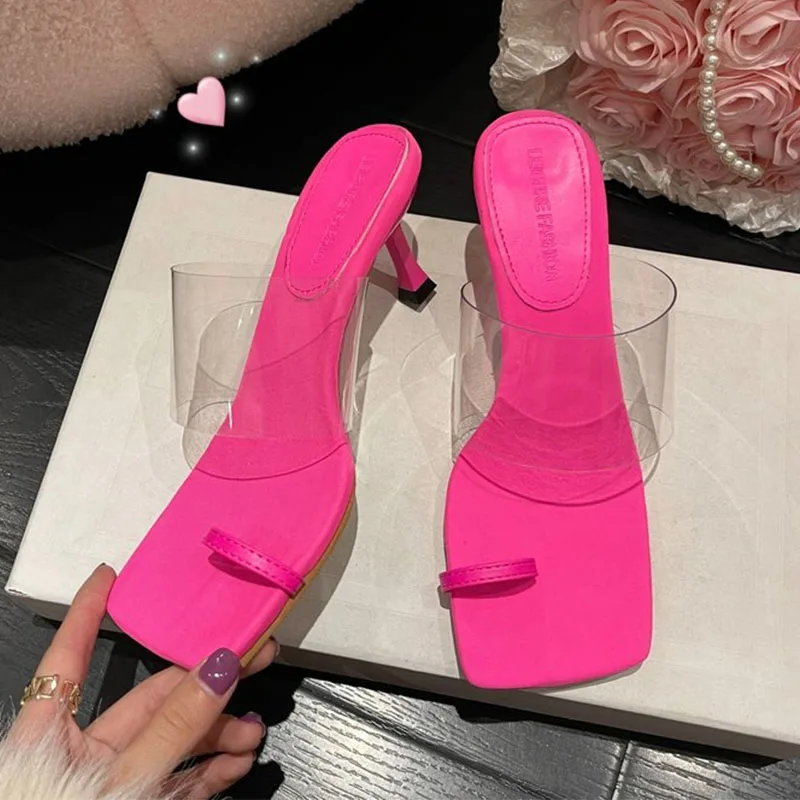 

Summer PVC High Heels Women Slippers Clip Toe Sandals 2022 New Designer Transparent Pumps Stilettos Ladies Shoes Slides Trend