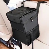 waterproof car trash bin foldable automotive garbage hanging bag with lid and storage pocket portable auto accessories