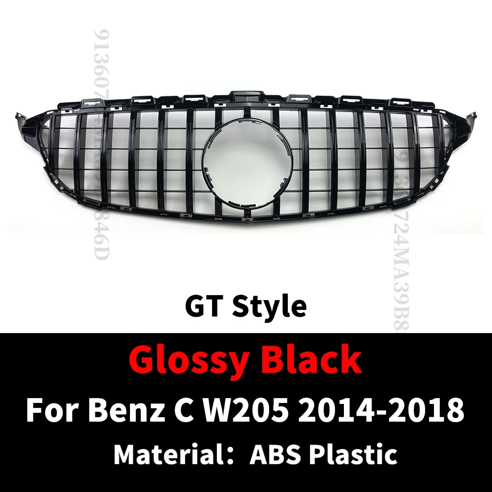 Для Mercedes Benz C W205 C205 S205 C180 C200 C260 C250 C300 C43 2014-2022 глянцевая черная решетка в стиле GTR аксессуары для авто