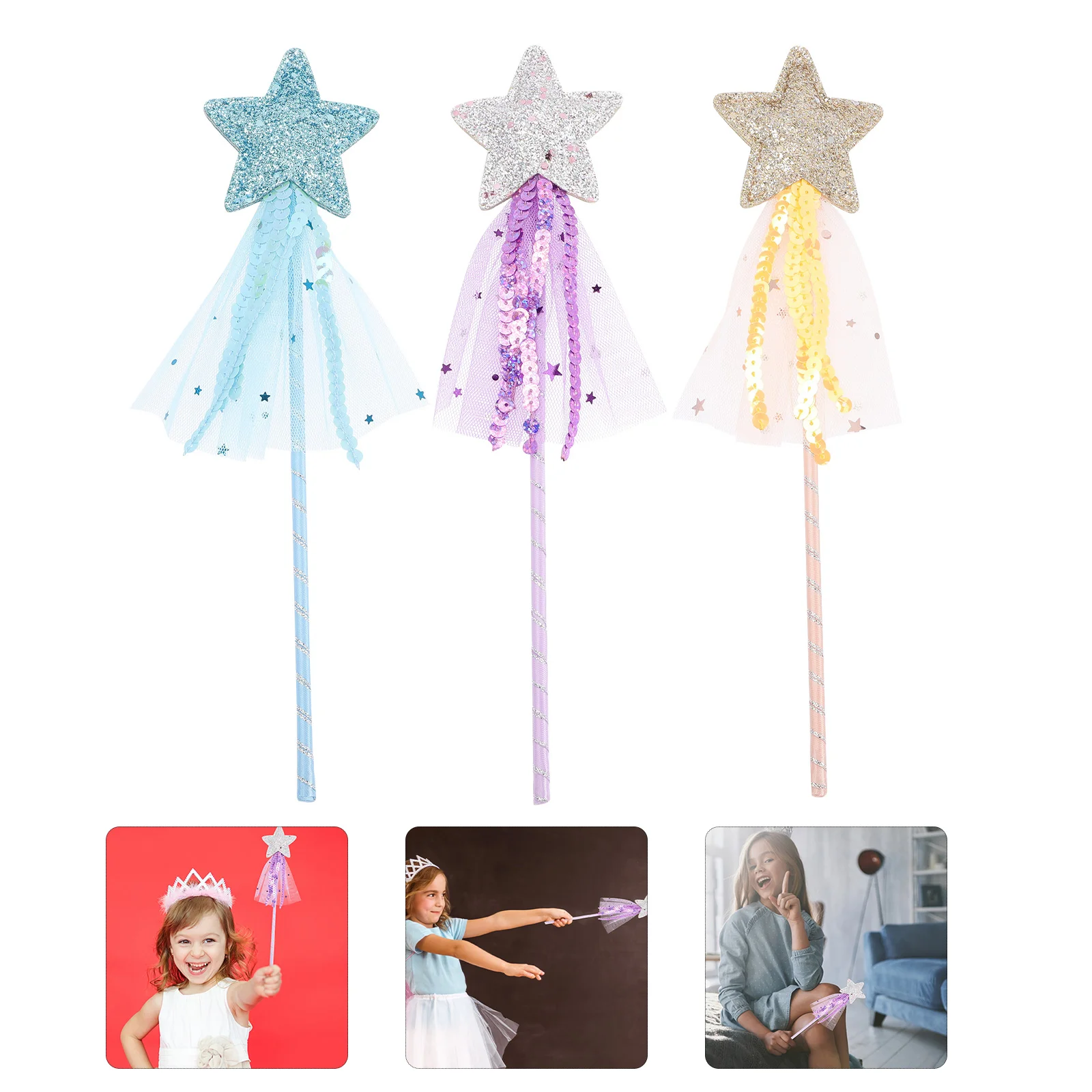 

3pcs Fairy Wands Birthday Funny Baby Fairy Stick Wand Sequin Fairy Wand Girl Fairy Wand Costume Accessories