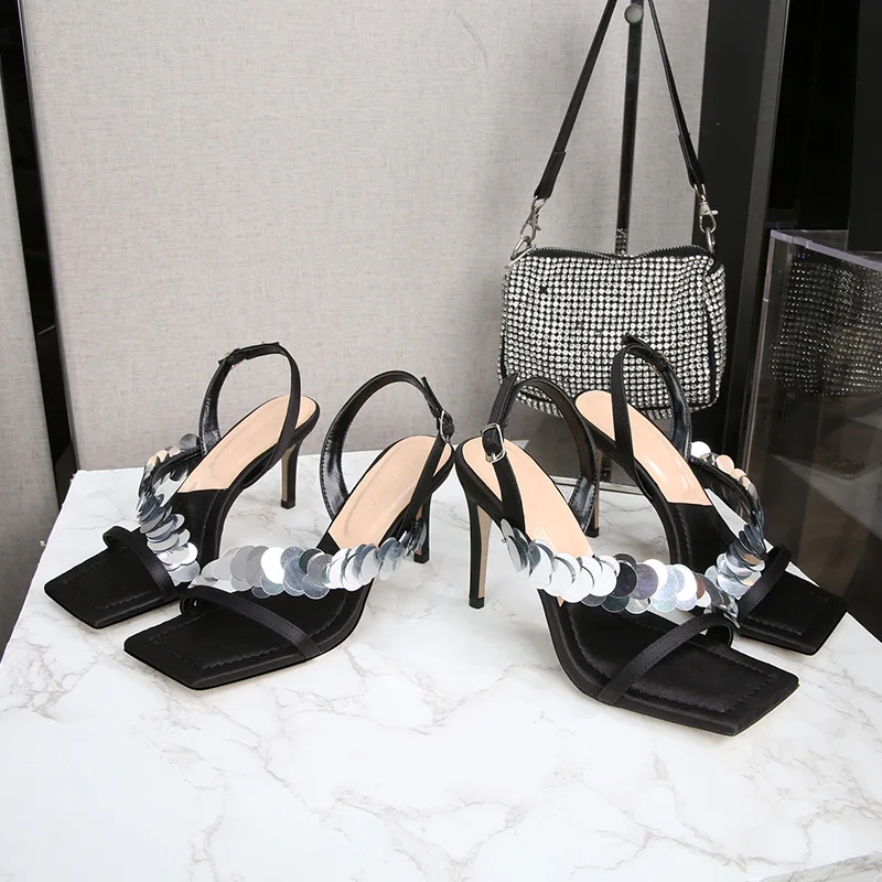 

2022 New Style Rhinestone Stiletto Sandals Female Crystal Word With Fairy Bow Knot With Diamond Banquet High Heels