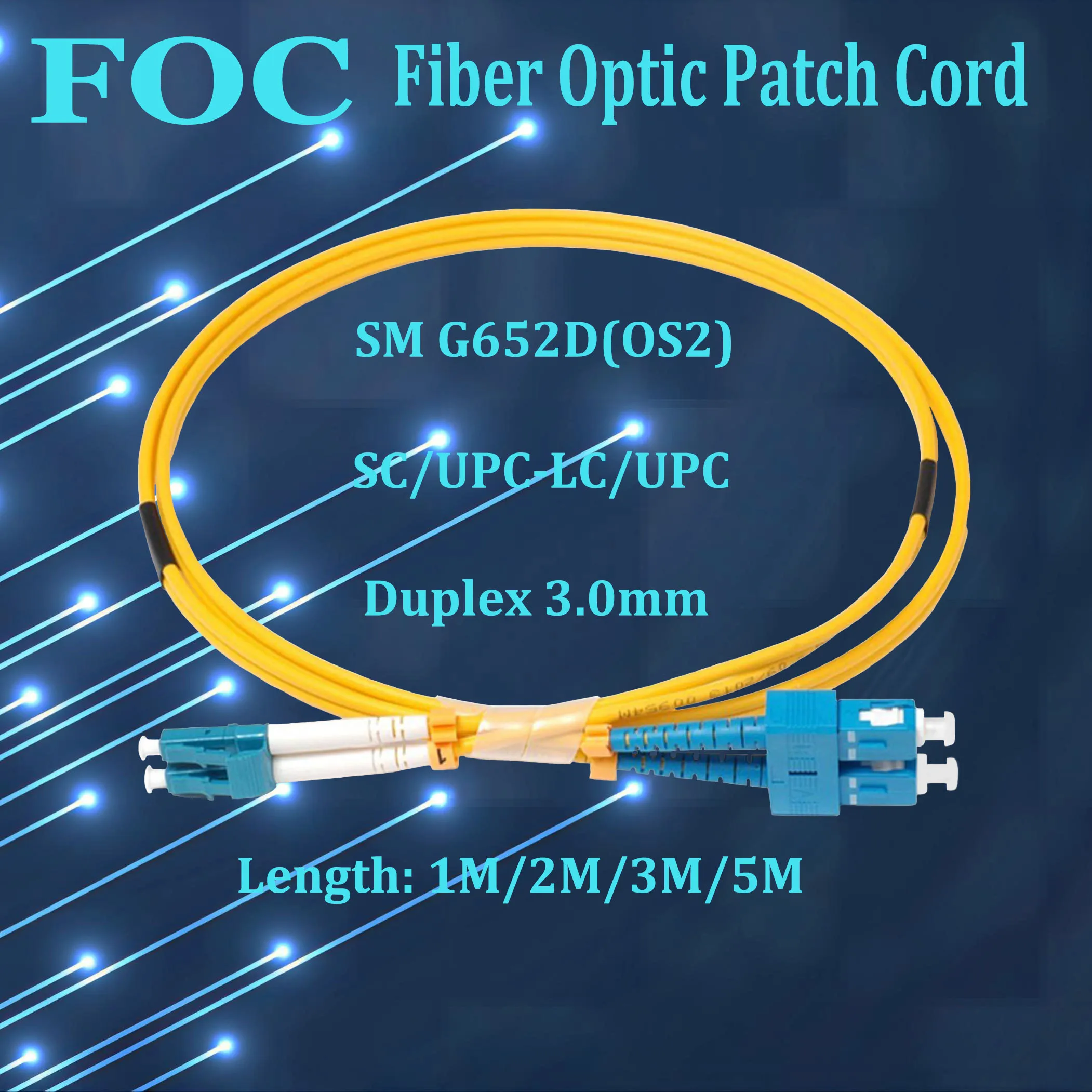 

50Pcs Optical Fiber Cable Singlemode SM Duplex 9/125 OS2 SC-LC UPC Optic Patch Cord, 1M/2M/3M/5M