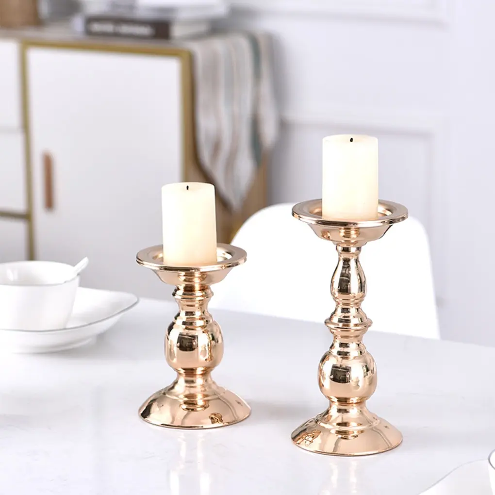 

Iron Handmade Candleholder Washable Ceremony Parties Candlestick Solid Color Canteen Ornamental Candle Stand Small