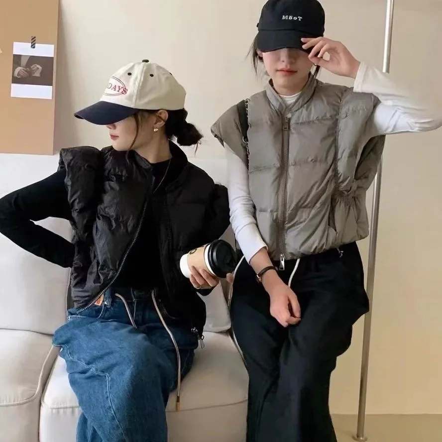 Женский модный пуховик жилет зимнее шикарное пальто без рукавов на молнии