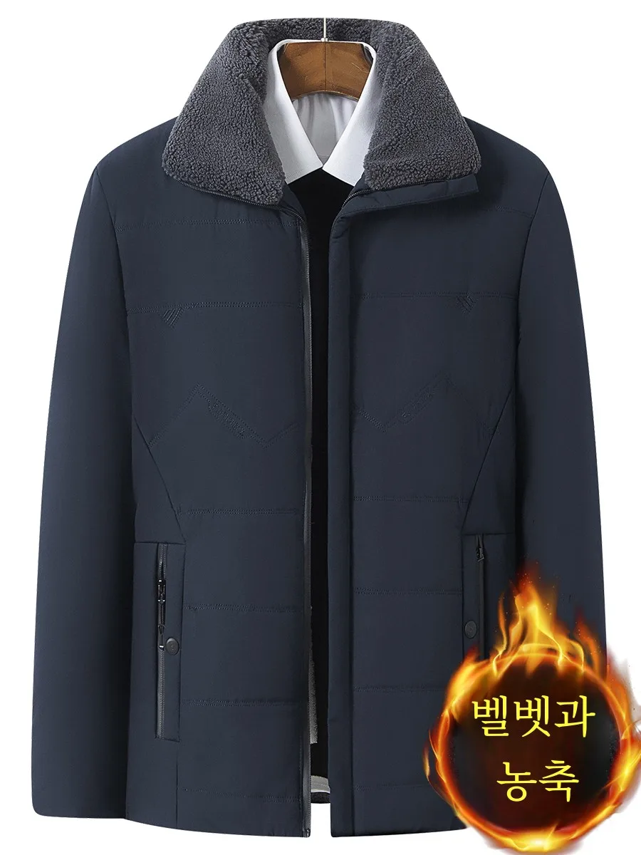 Dad Autumn and Winter Clothing Cotton-Padded Coat Middle-Aged Men's Jacket Fleece-lined Thickened a...