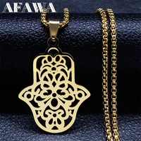 hand of fatima charm necklace for women stainless steel gold color hamsa palm necklaces jewelry corrente masculina ouro n4610s02