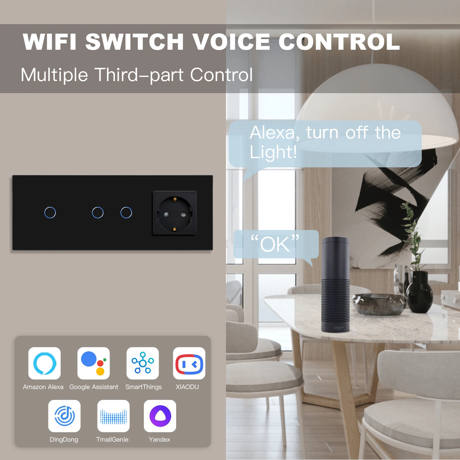 Фото Настенная розетка BSEED с Wi-Fi, два переключателя, 1/2 клавиши, 1/2/3 канала, с обычной розеткой европейского стандарта, умная жизнь, управление через приложение Google Alexa №5