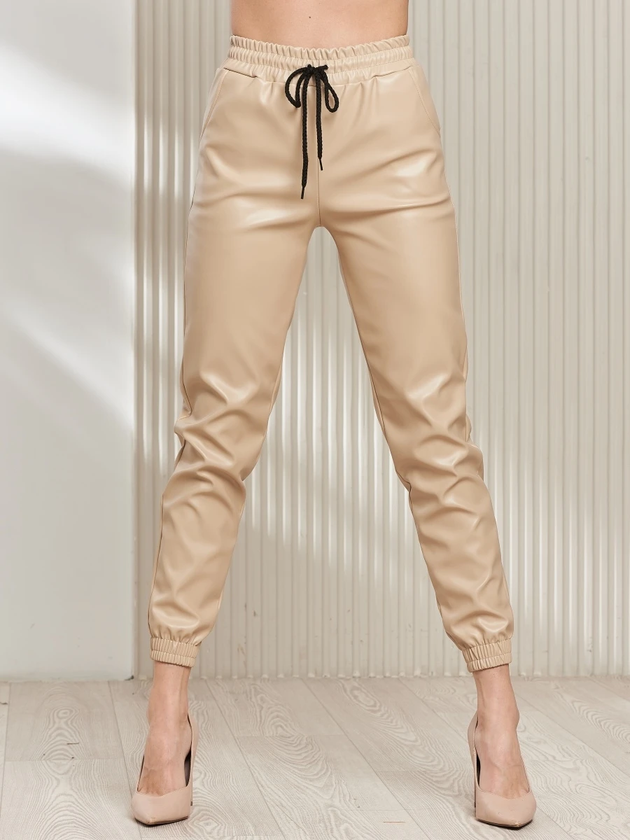 Fashion PU Pants For Women Full Length Pencil Pants Faux Leather Solid Elastic Waist Drawstring Casual Trousers Office Lady 2022