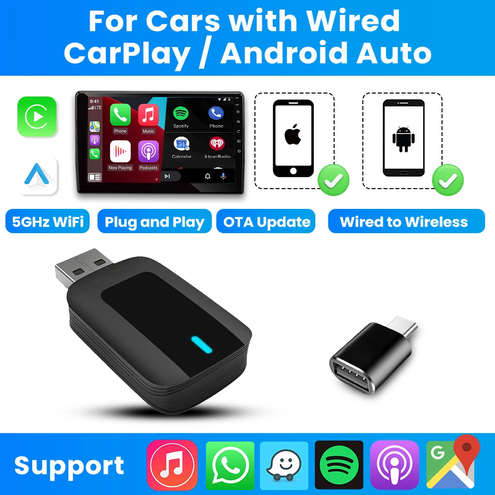 

НОВЫЙ беспроводной адаптер CarPlay Android Auto 2 в 1 Smart Dongle Plug And Play для Volvo XC90 S90 V90 XC60 S60 V60 XC40 EX30 Recharge