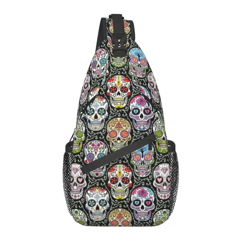 Cool Mexican Skull Pattern Sling Crossbody Backpack Men Day of The Dead Mexico Shoulder Chest Bag for Traveling