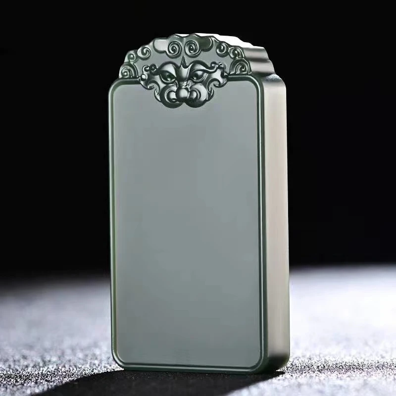 

New Natural Hetian Cyan Jade Carving Ping An Pendant Jadeite Charm Necklace Exquisite Jewelry Men Women with Chain