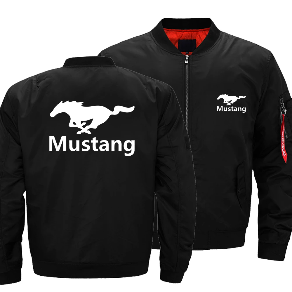 

New Autumn Winter Men Mustang Logo Flying Jacket Casual Zipper Long Sleeve Stylish Windproof Cotton-Padded Jacket