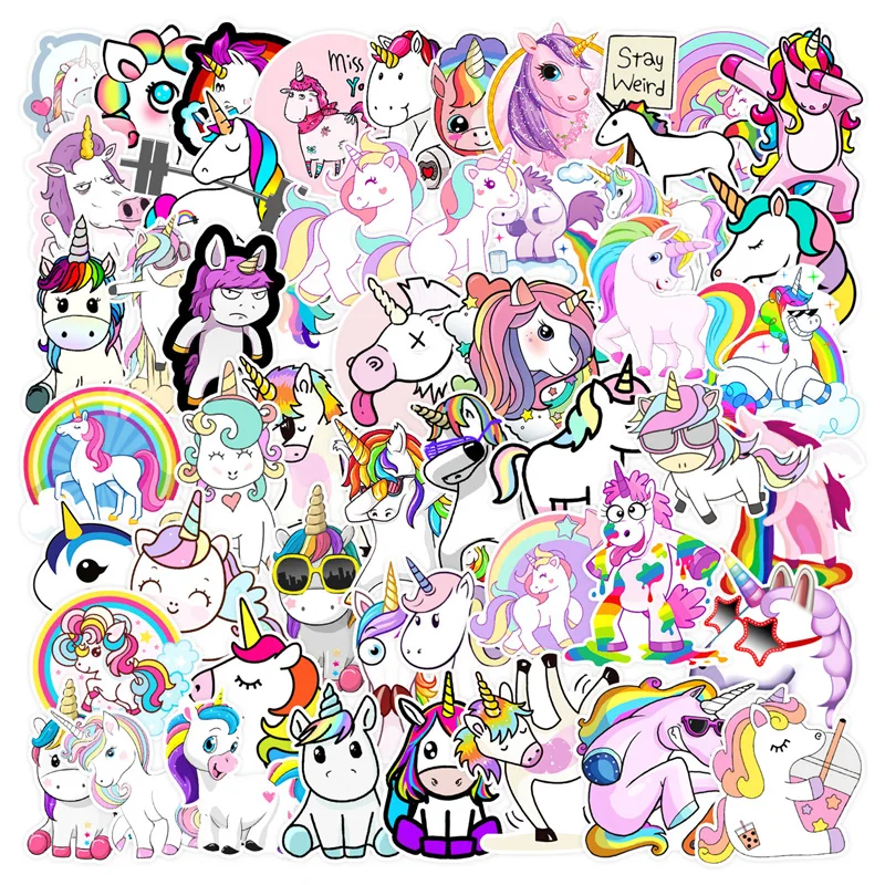50 Pcs/Set Cute Unicorn Graffiti Stickers DIY Luggage Phone Laptop Cup Notebook Decoration Waterproof Sticker Decals Toy