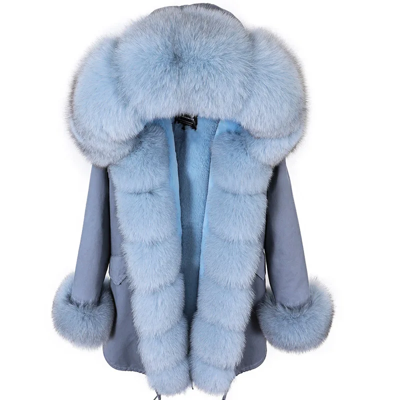 

2022 Winter Women Coat Natural Fox Fur Collar Cuff Black Jackets Outwear Thick Luxury Real Fur Parka Women's Fur Coat