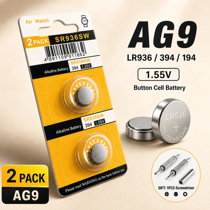 Фото Батарейка-таблетка AG9 1.55V 90mAh LR936 394 SR936SW CX194 G9A 194 394A L936F для часов, игрушек, пультов ДУ, 10-50 шт. №1
