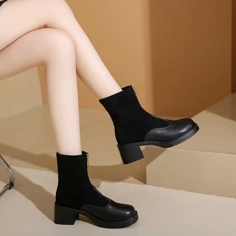 Ботинки женские на молнии низкая обувь зимняя обувь-Женские Роскошные