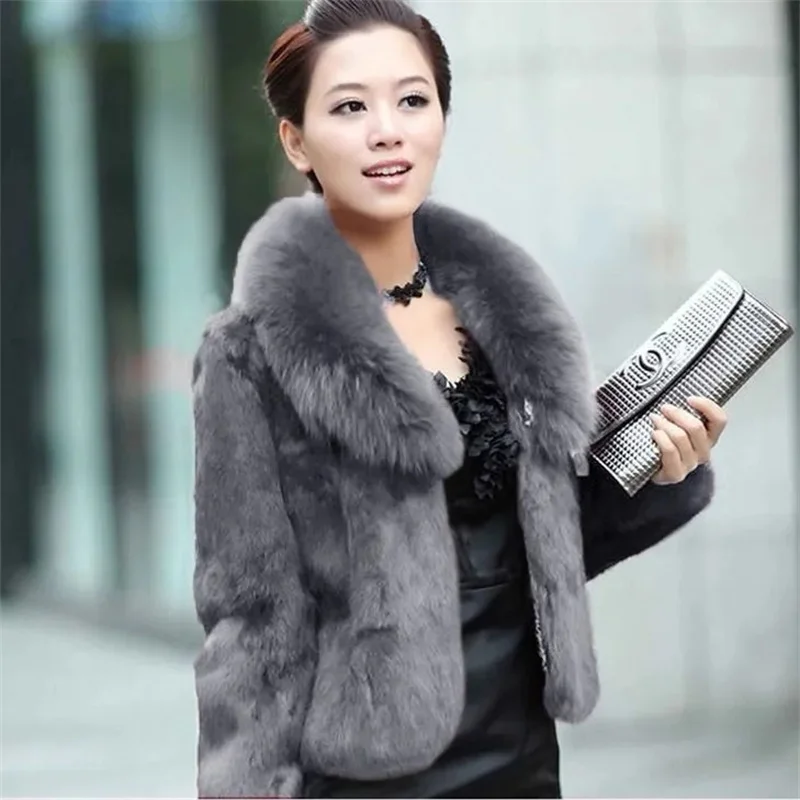 Women's jackets Short White Imitation Fur Jacket New Autumn And Winter Korean Fashion Slim Coat Fox Fur Collar Coat Woolen Coat
