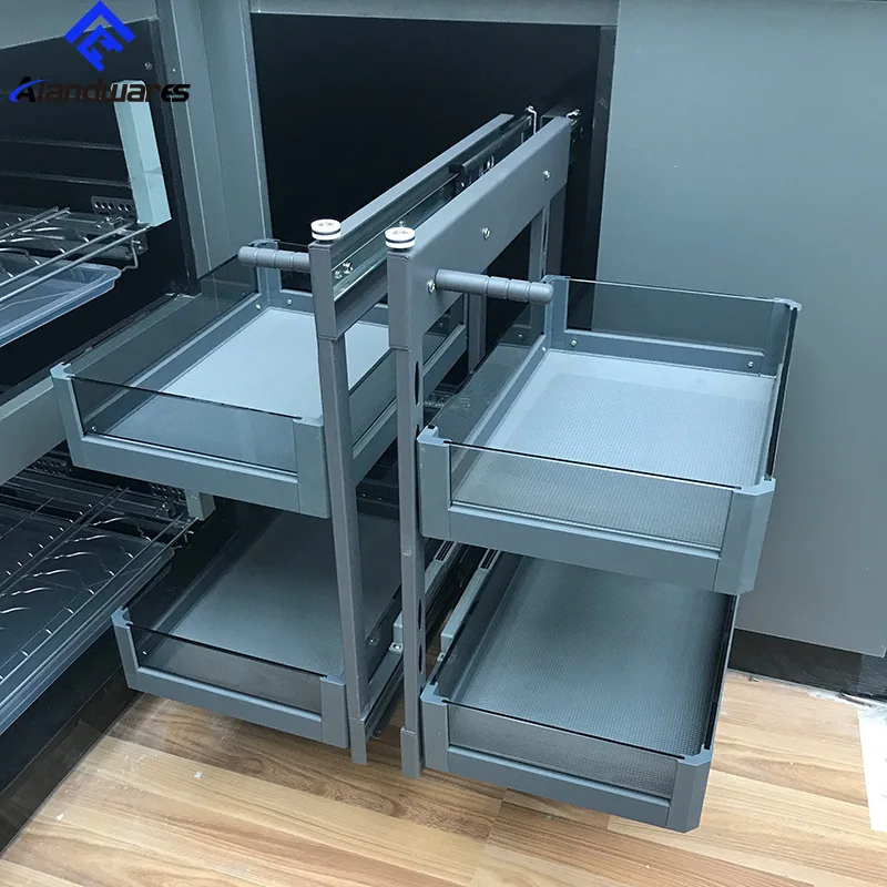 

Cabinet corner pull-out basket pull-out small monster kitchen tempered glass seasoning basket dish basket drawer storage rack.