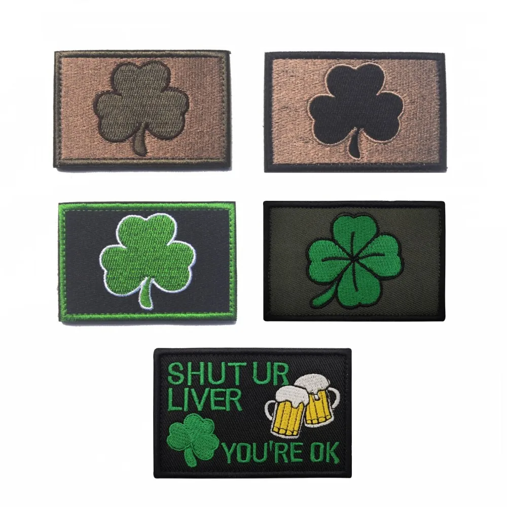 

Lucky Clover Embroidery Hook and Loop Patch Subdued Irish Tactical Morale Armband Three Leaf Plant Bag Sticker Military Patches