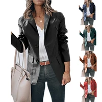 2022 autumn and winter new womens temperament slim lapel single breasted solid color pu leather long sleeved top