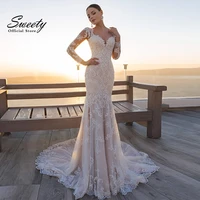 sexy elegant wedding dress with hollow lace and sweetheart neckline long sleeve palace mermaid wedding dress custom large size