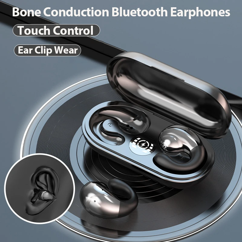 

T20B Bone Conduction Bluetooth 5.3 Earphones Ear Clip Earring Wireless Headphones with Mic Calling Touch Control Sports Headsets