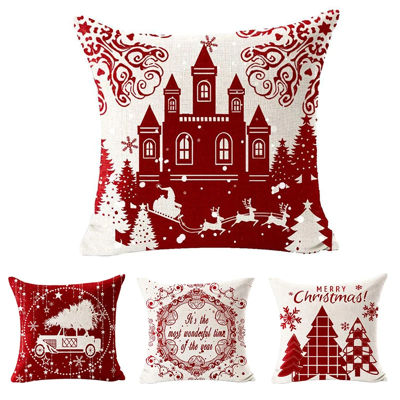 

2022 Merry Christmas Pillowcase Red Sofa Cushion Cover Home Decor Happy New Year Navidad Natal Party Decoration 45x45cm